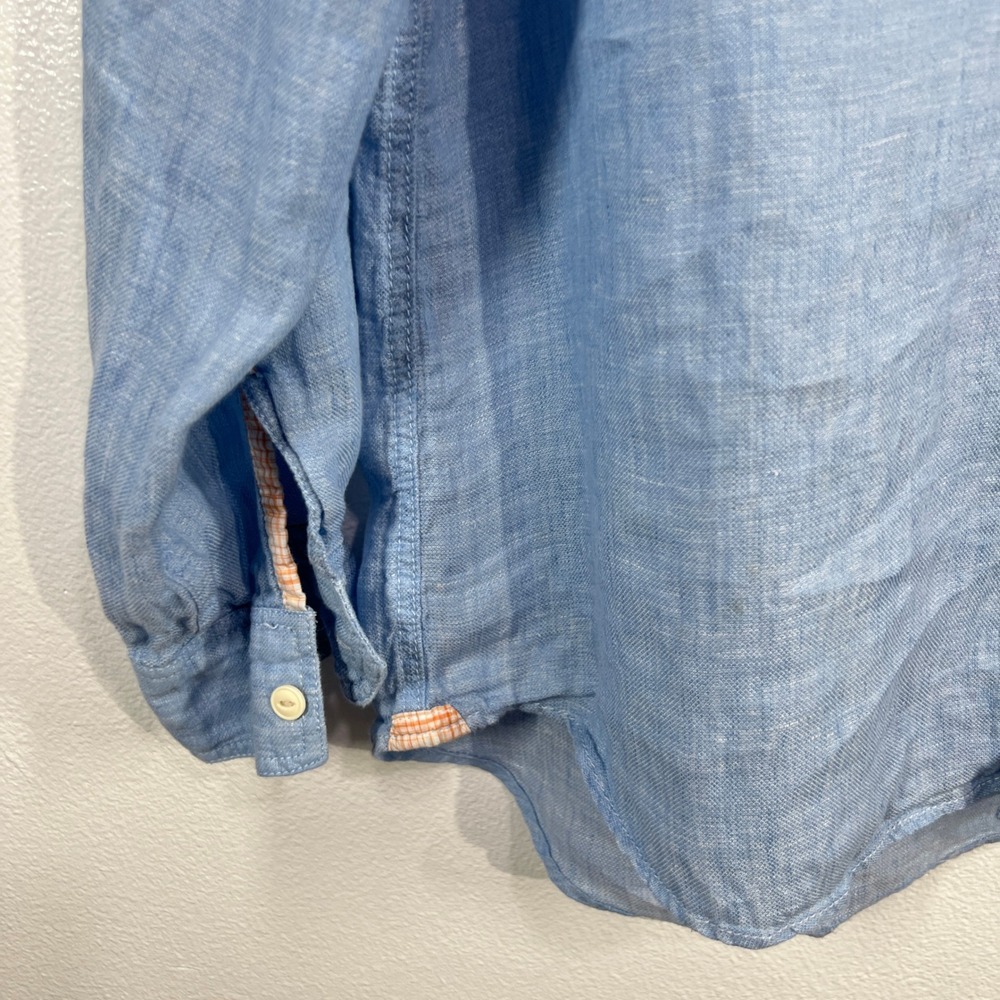 MARTIN GORDON Linen‎ Shirt Long Sleeve Button Up Light Blue Mens XL Coastal - Picture 10 of 11